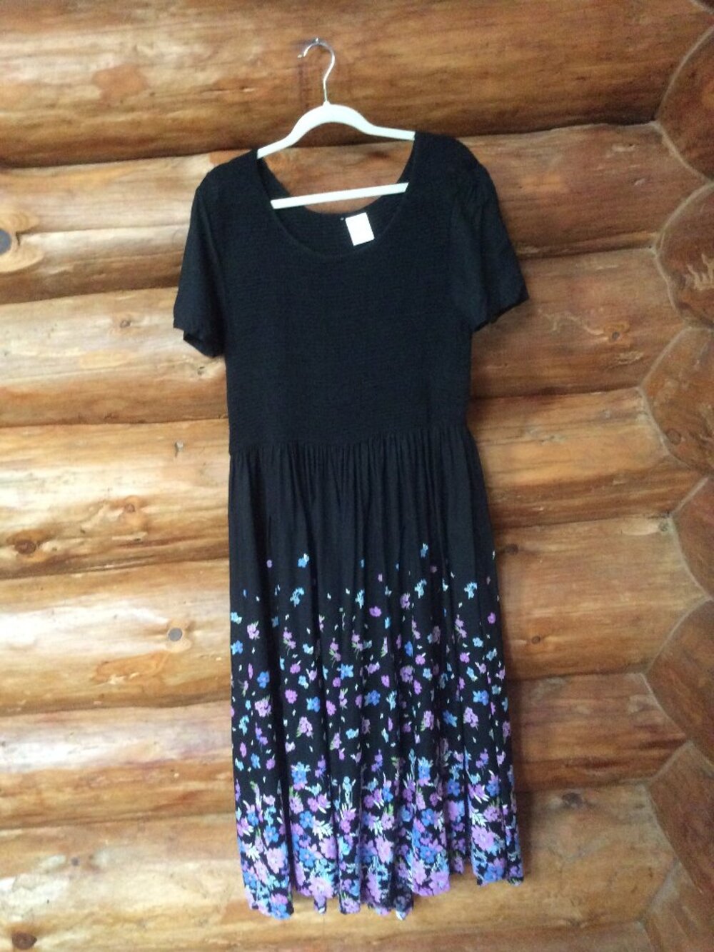 Blair Black Floral Smocked Bodice Cottagecore Feminine Maxi Dress Size Large